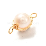 Natural Cultured Freshwater Pearl Beads Links Connectors, with Real 18K Gold Plated Eco-Friendly Copper Wire, Round, Floral White, 18.5~20x7.5~8x7mm, Hole: 2.5mm(PALLOY-JF00944)