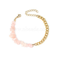 Natural Rose Quartz Beaded Bracelets, with Stainless Steel Chains, 6-3/4 inch(17cm)(PW-WG30470-01)