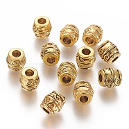 Tibetan Style Alloy Beads, Lead Free & Cadmium Free, Barrel, Antique Golden, about 8mm wide, 8mm thick, hole: 3mm(X-TIBEB-LF1557Y-AG-LF)