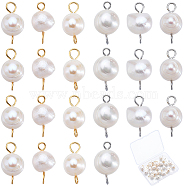 30Pcs 2 Colors Natural Cultured Freshwater Pearl Potato Connector Charms, with Platinum & Golden Tone 304 Stainless Steel Double Loops, Floral White, 16mm, Hole: 2.5mm, 15pcs/color(PALLOY-SC00012)