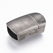 304 Stainless Steel Magnetic Clasps with Glue-in Ends, Rectangle, Antique Silver, 24x14x8.5mm, Hole: 6x12mm(STAS-F130-77AS)