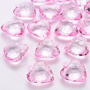 Transparent Acrylic Pendants, Faceted, Heart, Pearl Pink, 31.5x29x12.5mm, Hole: 4mm, about 90pcs/500g(TACR-T024-03B-903)