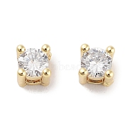 Brass Micro with Single Clear Zirconia Beads, Flat Round, Real 18K Gold Plated, 3x3x3.5mm, Hole: 0.9x1.5mm(KK-C051-30G)