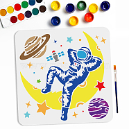 MAYJOYDIY US Astronaut Theme 1Pc PET Hollow Out Drawing Painting Stencils, for DIY Scrapbook, Photo Album, with 1Pc Art Paint Brushes, Spaceman(DIY-MA0004-81B)