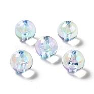 UV Plating Rainbow Iridescent Acrylic Beads, Round, Light Sky Blue, 15~15.5x15.5~16mm, Hole: 2.7mm(TACR-D010-01A)