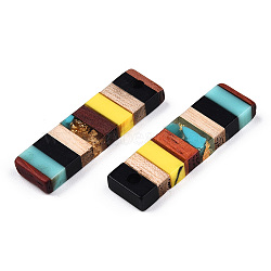 Translucent Resin & Walnut Wood Pendants, with Gold Foil, Rectangle Charm, Black, 29.5x8.5x3.5mm, Hole: 2mm(RESI-TAC0017-47-A04)