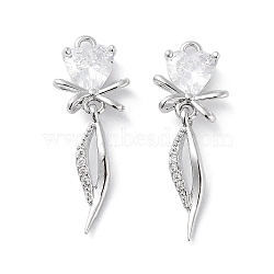 Glass Pendants, with Brass Findings, Heart with Bowknot Charm, Real Platinum Plated, 26x9.5x3mm, Hole: 1.2mm(KK-F871-43P)