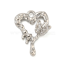 Brass with Clear Cubic Zirconia Pendants, Heart, Platinum, 20x15x4mm, Hole: 1.8mm(KK-G508-01A-P)