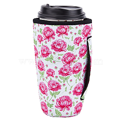Neoprene Cup Sleeve, Insulated Reusable Coffee & Tea Cup Sleeves, with Handle, Flower Pattern, 186x140mm(AJEW-WH0302-002)