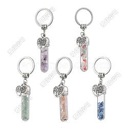 5Pcs 5 Styles Wishing Glass Bottle Pendants Keychain, with Gemstone Chip Beads, 8cm, 1pc/style(KEYC-GO00012)