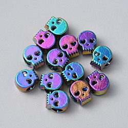 Alloy European Beads, Large Hole Beads, Skull, Rainbow Color, 10.5x8.5x6.5mm, Hole: 4.5mm(FIND-WH0436-27RC)