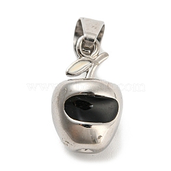 304 Stainless Steel Pendants, with Enamel, Stainless Steel Color, Apple Charm, Black, 20x12x12mm, Hole: 8.5x5.5mm(STAS-Q228-01P)