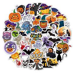 Halloween Themed PVC Sticker Labels, Self-adhesive Decals, for Suitcase, Skateboard, Refrigerator, Helmet, Mobile Phone Shell, Colorful, 60~80mm, 50pcs/set(HAWE-PW0001-054G)