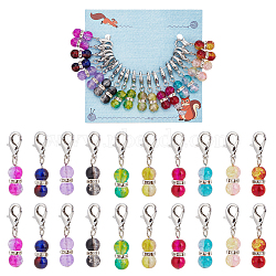 20Pcs 10 Colors Glass Round Bead Pendant Stitch Markers, Crochet Lobster Claw Clasp Charms, Mixed Color, 4cm, 2pcs/color(HJEW-NB00021)