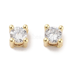 Brass Micro with Single Clear Zirconia Beads, Flat Round, Real 18K Gold Plated, 3x3x3.5mm, Hole: 0.9x1.5mm(KK-C051-30G)