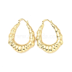 Rack Plating Brass Bamboo Hoop Earrings for Women, Cadmium Free & Lead Free, Real 18K Gold Plated, 43.5x32x5.8mm, Pin: 0.8x1.4mm(EJEW-G288-34G)