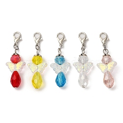 Angel Glass Pendant Decorations, with Zinc Alloy Lobster Claw Clasps, Mixed Color, 45mm, 5pcs/set(HJEW-JM03467-S)