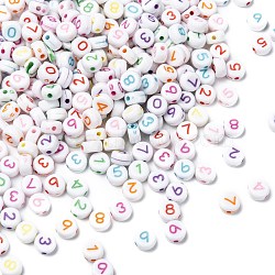 Opaque Acrylic Flat Round Beads, Number Beads, Mixed Color, 7x3mm, Hole: 2mm, about 360pcs/50g(X-SACR-Q100-M034)