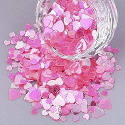 Ornament Accessories, Transparent PVC Plastic Paillette/Sequins Beads, No Hole/Undrilled Beads, Heart, Deep Pink, 3~6x3~6x0.3mm(X-PVC-S035-008A)