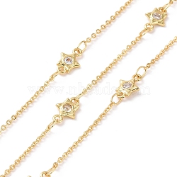 Clear Cubic Zirconia Star Link Chains, with Brass Cable Chains, Unwelded, Cadmium Free & Nickel Free & Lead Free, Real 18K Gold Plated, 9x6x1.5mm, about 3.28 Feet(1m)/Box(CHC-SZ0001-60)