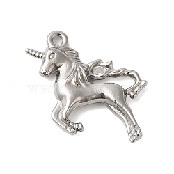 Non-Tarnish 304 Stainless Steel Pendants, Unicorn Charms, Stainless Steel Color, 26x27x4mm, Hole: 1.8mm(STAS-N103-12P)