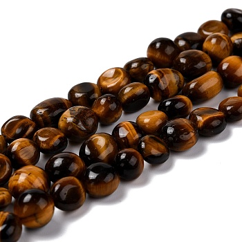 Natural Tiger Eye Beads Strands, Tumbled Stone, Nuggets, Grade A, 7.5~9x7.5~8x3.5~6mm, Hole: 1mm, about 44pcs/strand, 15.16~15.75 inch(38.5~40cm)