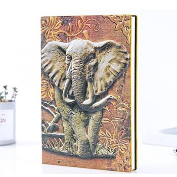 3D PU Leather Notebook, with Paper Inside, Rectangle with Elephant Pattern, for School Office Supplies, Multi-color, 215x145mm