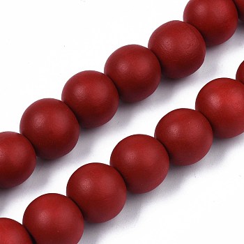 Spray Painted Natural Wood Beads Strands, Round, FireBrick, 15~16x14~15mm, Hole: 3.5~4.5mm, about 25pcs/strand, 14.33 inch~14.53 inch(36.4cm~36.9cm)