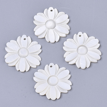 Natural Freshwater Shell Pendants, Flower, Creamy White, 30x30x2mm, Hole: 1.6mm