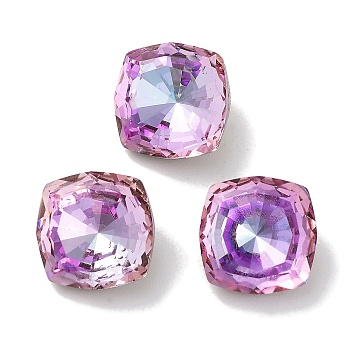 Glass Rhinestone Cabochons, Point Back & Back Plated, Faceted, Square, Light Rose, 10x10x5mm