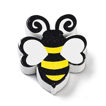 Bee Theme Printed Wood Beads, Bees, Black, 29x26x8mm, Hole: 3mm
