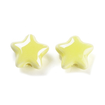 Handmade Porcelain Beads, Famille Rose Style, Star, Champagne Yellow, 12x14x7.5mm, Hole: 2.5mm, 2PCs/ set