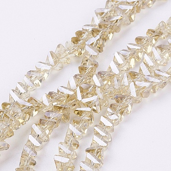 Electroplate Glass Beads Strands, Pearl Luster Plated, Faceted, Triangle, Beige, 4.5x5x6mm, Hole: 1mm, about 100pcs/strand, 13.7 inch(35cm)