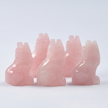 Natural Rose Quartz Carved Healing Wolf Figurines, Reiki Stones Statues for Energy Balancing Meditation Therapy, 38x25mm