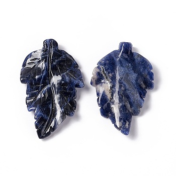 Natural Sodalite Pendants, Leaf Charms, 41.5x25~26x5mm, Hole: 0.8mm
