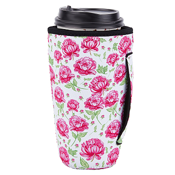 Neoprene Cup Sleeve, Insulated Reusable Coffee & Tea Cup Sleeves, with Handle, Flower Pattern, 186x140mm