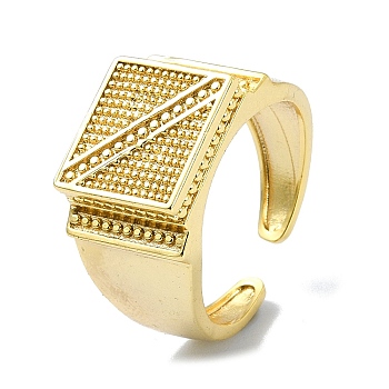 Brass Open Cuff Rings, Square Signet Rings, Real 18K Gold Plated, Inner Diameter: 19mm