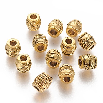 Tibetan Style Alloy Beads, Lead Free & Cadmium Free, Barrel, Antique Golden, about 8mm wide, 8mm thick, hole: 3mm