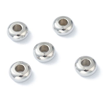 202 Stainless Steel Spacer Beads, Flat Round, Stainless Steel Color, 8x4mm, Hole: 3mm