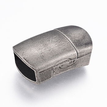 304 Stainless Steel Magnetic Clasps with Glue-in Ends, Rectangle, Antique Silver, 24x14x8.5mm, Hole: 6x12mm