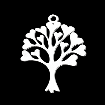 201 Stainless Steel Pendants, Laser Cut, Tree, Stainless Steel Color, 31.5x25x1mm, Hole: 2mm