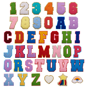 39Pcs 39 Style Computerized Embroidery Cloth Iron on/Sew on Patches, Costume Accessories, Appliques, Number & Letter & Heart & Meteor & Rainbow, Mixed Color, 1pc/style