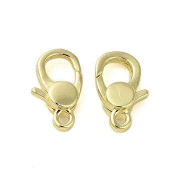 Brass Lobster Claw Clasps, Flat Round, Golden, 11x7x3mm, Hole: 1.2mm