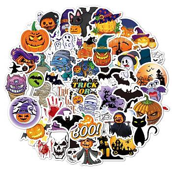 Halloween Themed PVC Sticker Labels, Self-adhesive Decals, for Suitcase, Skateboard, Refrigerator, Helmet, Mobile Phone Shell, Colorful, 60~80mm, 50pcs/set