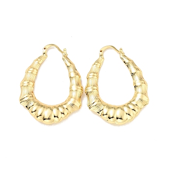 Rack Plating Brass Bamboo Hoop Earrings for Women, Cadmium Free & Lead Free, Real 18K Gold Plated, 43.5x32x5.8mm, Pin: 0.8x1.4mm