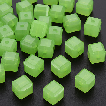 Imitation Jelly Acrylic Beads, Cube, Light Green, 11.5x11x11mm, Hole: 2.5mm, about 528pcs/500g