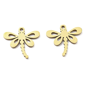 Ion Plating(IP) 316L Surgical Stainless Steel Pendants, Laser Cut, Dragonfly Charm, Real 18K Gold Plated, 13x15x1mm, Hole: 1.2mm