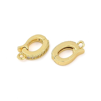 Oval Brass Micro Pave Clear Cubic Zirconia Fold Over Clasps, Lead Free, Long-Lasting Plated, Rack Plating, Golden, 12.5x8x2mm, Hole: 1.2mm
