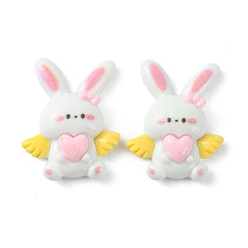 Opaque Resin Cabochons, Rabbit with Wings, White, 32x25x8mm