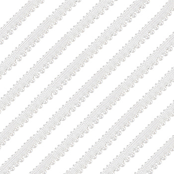 Polyester Fringe Ribbon, ABS Plastic Beads Trim, Clothes Accessories Decoration, White, 3/8 inch(10mm)